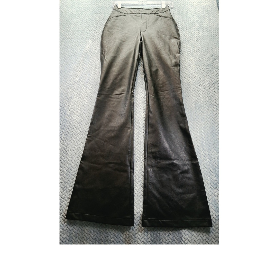 Spanx Black Faux Leather Flare Pants High Rise Pull On Trousers Small